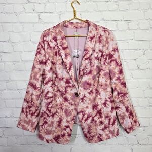 LOGO by Lori Goldstein Pink and Purple Tie-Dye Blazer Julia Button